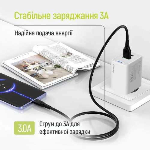 Кабель ColorWay USB to microUSB 3A 1m (CW-CBUM094-BK) Black купити в Україні | Telemart фото