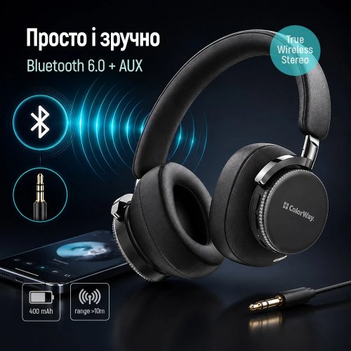 Навушники ColorWay PRIME (CW-HBT01BK) Black купити в Україні | Telemart фото