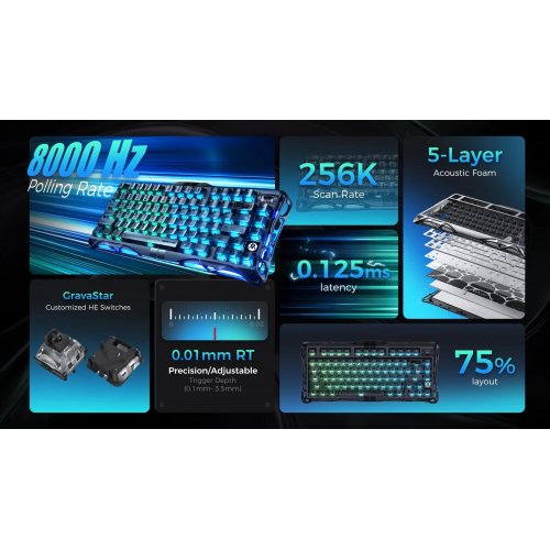 Клавиатура GravaStar Mercury V75 RGB Magnetic Jade Pro (GSV75_XTAL_BLK) Stealth Black купить в Украине | Telemart фото