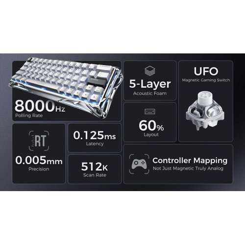 Клавиатура GravaStar Mercury V60 Pro RGB UFO Magnetic Gaming (GSV60PRO_XTAL_SLV) Chrome Silver купить в Украине | Telemart фото