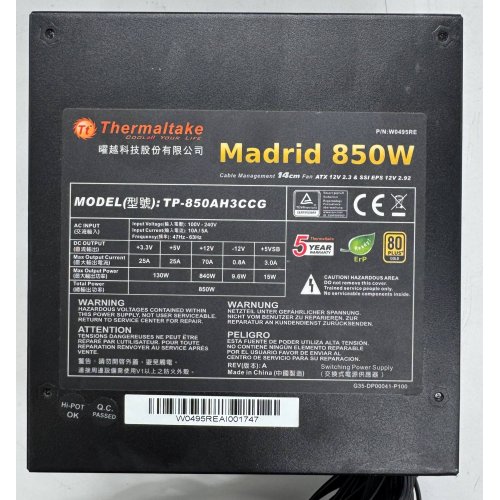 Блок живлення Thermaltake Madrid Gold 850W (W0495RE) (Відновлено продавцем, 907058) купити в Україні | Telemart фото