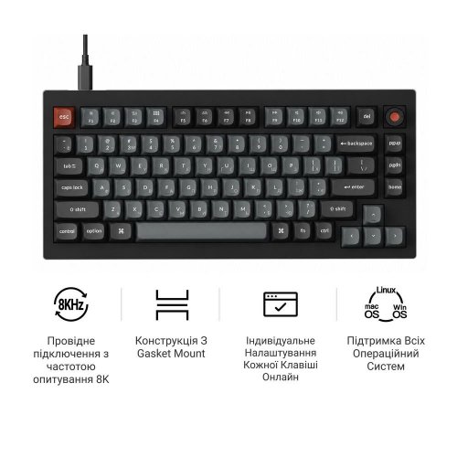Уцінка клавіатура Keychron V1 8K Keychron Super Red Switch (V1W-D1-UA) Black (Розкрита упаковка, 907138) купити в Україні | Telemart фото