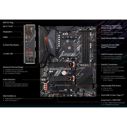 Материнская плата Gigabyte B550 AORUS ELITE WIFI7 (sAM4, AMD B550) купить в Украине | Telemart фото
