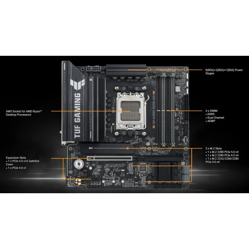 Материнська плата Asus TUF GAMING B850M WIFI (sAM5, AMD B850) купити в Україні | Telemart фото