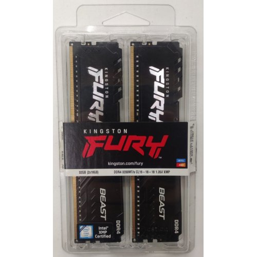 Озу Kingston DDR4 32GB (2x16GB) 3200Mhz FURY Beast Black (KF432C16BB1K2/32) (Восстановлено продавцом, 907462) купить в Украине | Telemart фото