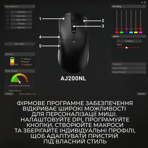 Мышка Ajazz AJ200 Near Link AI MC Wireless (AJ200-NL-AI-MC-B) Black купить в Украине | Telemart фото
