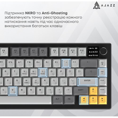 Клавиатура Ajazz AF82 RGB Wireless With Screen (AF82-BGY) Black/Gray/Yellow купить в Украине | Telemart фото