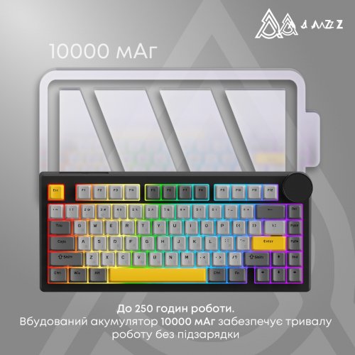 Клавиатура Ajazz AK820 V2 RGB Coconut Flake Switch Wireless (AK820-V2-CF-BGY) Black/Gray/Yellow купить в Украине | Telemart фото