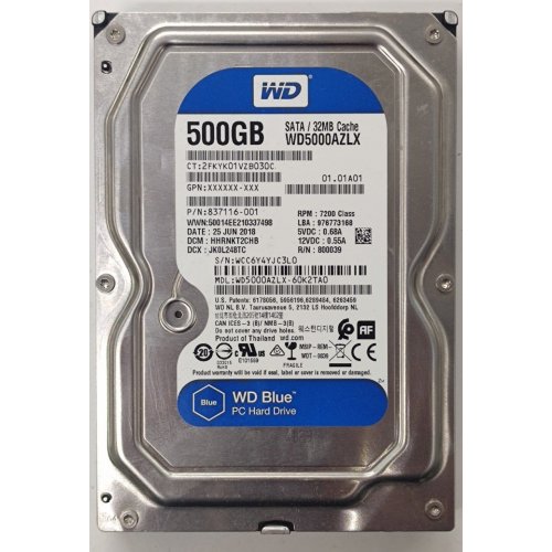 Жесткий диск Western Digital Blue 500GB 32MB 3.5" (WD5000AZLX) (Восстановлено продавцом, 907520) купить в Украине | Telemart фото