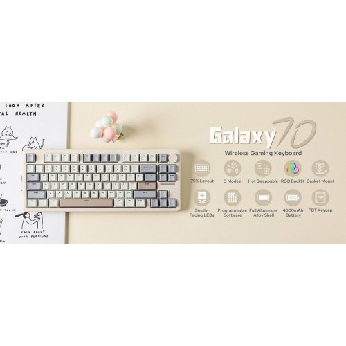 Уценка клавиатура EPOMAKER GALAXY70 RGB Mechanical HUANO Blossom Odyssey Switch Wireless (GALAXY70-G-BO-UA) Grey (Вскрытая упаковка, 907523) купить в Украине | Telemart фото