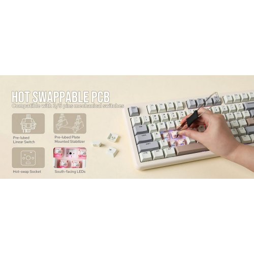 Уценка клавиатура EPOMAKER GALAXY70 RGB Mechanical HUANO Blossom Odyssey Switch Wireless (GALAXY70-G-BO-UA) Grey (Вскрытая упаковка, 907523) купить в Украине | Telemart фото