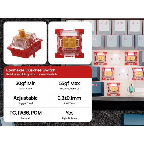 Уценка клавиатура EPOMAKER G84 HE RGB Magnetic Duskrise Switch Wireless (G84HE-BW-D-UA) Blue/White (Вскрытая упаковка, 907527) купить в Украине | Telemart фото