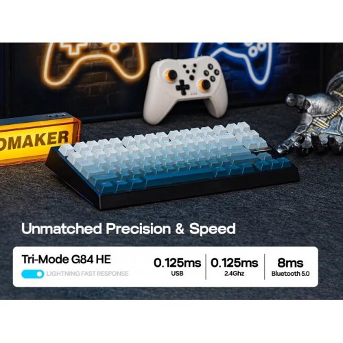 Уценка клавиатура EPOMAKER G84 HE RGB Magnetic Duskrise Switch Wireless (G84HE-BW-D-UA) Blue/White (Вскрытая упаковка, 907527) купить в Украине | Telemart фото
