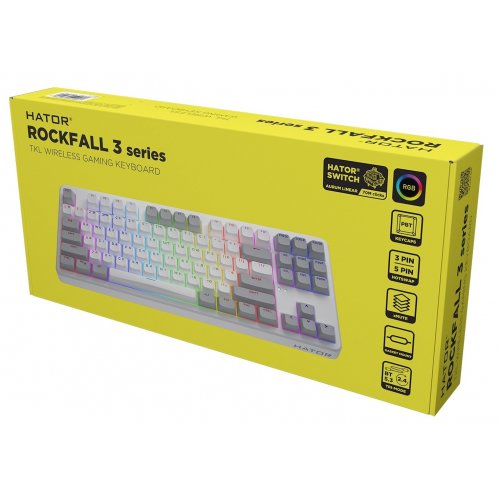 Уценка клавиатура HATOR Rockfall 3 TKL Aurum Orange Linear Rev.2.0 Wireless (HTK851UA) White (Вскрытая упаковка, 907830) купить в Украине | Telemart фото