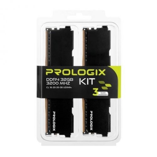 Уцінка озп Prologix DDR4 32GB (2x16GB) 3200Mhz Black (PRO32GB3200B4K) (Розкрита упаковка, 908328) купити в Україні | Telemart фото