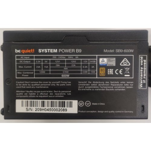 Блок живлення Be Quiet! System Power B9 600W (BN209) OEM (Відновлено продавцем, 908329) купити в Україні | Telemart фото