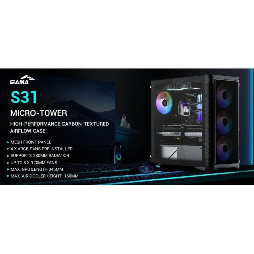 Уценка корпус SAMA S31 без БП (S31-BKMMA4X1-GL) Black (Вскрытая упаковка, 908356) купить в Украине | Telemart фото