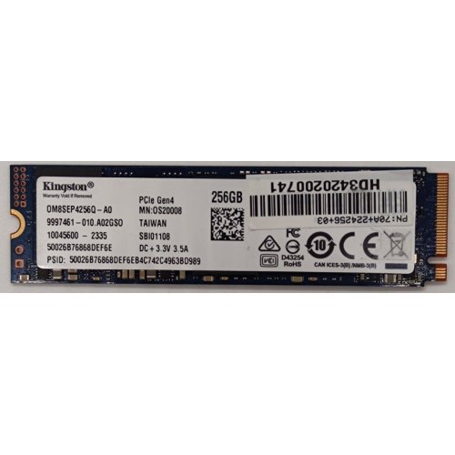 Ssd-диск Kingston 256GB M.2 (2280 PCI-E) (OM8SEP4256Q-A0) (Відновлено продавцем, 909354) купити в Україні | Telemart фото