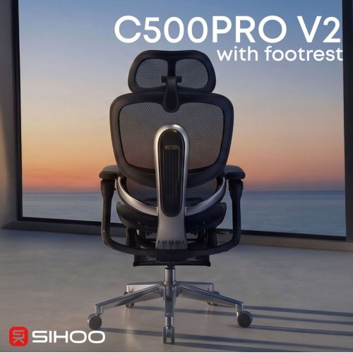 Крісло офісне з підставкою для ніг Sihoo DORO C500 V2 with Footrest (C500-V2-B101-JT) Black купити в Україні | Telemart фото
