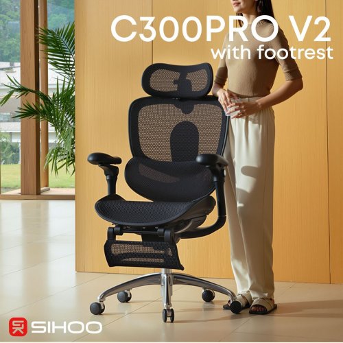 Крісло офісне з підставкою для ніг Sihoo DORO C300 Pro V2 with Footrest (C300-PRO-V2-B101-JT) Black купити в Україні | Telemart фото