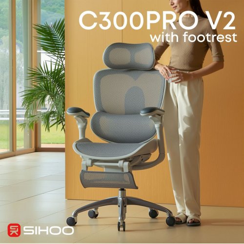 Крісло офісне з підставкою для ніг Sihoo DORO C300 Pro V2 with Footrest (C300-PRO-V2-B102-JT) White купити в Україні | Telemart фото