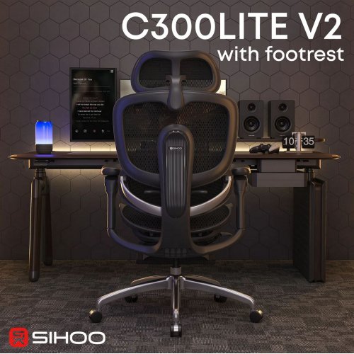 Крісло офісне з підставкою для ніг Sihoo DORO C300 Lite V2 with Footrest (C300-LITE-V2-B101-JT) Black купити в Україні | Telemart фото