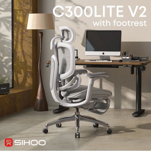 Крісло офісне з підставкою для ніг Sihoo DORO C300 Lite V2 with Footrest (C300-LITE-V2-B102-JT) White купити в Україні | Telemart фото
