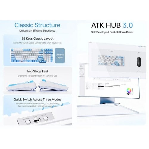 Клавіатура ATK A98 RGB Ultra Arctic latte V2 Wireless (6976742075009) Shadow Purple купити в Україні | Telemart фото
