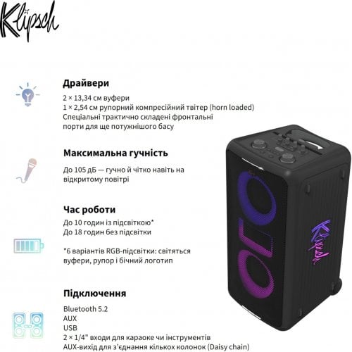 Портативная акустика Klipsch Miami Partybox (1073417) Black купить в Украине | Telemart фото