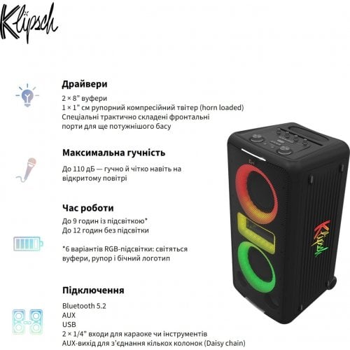 Портативная акустика Klipsch New York Partybox (1073423) Black купить в Украине | Telemart фото