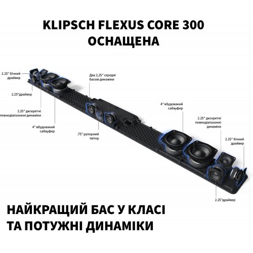 Саундбар Klipsch Flexus Core 300 (1072084) Black купити в Україні | Telemart фото