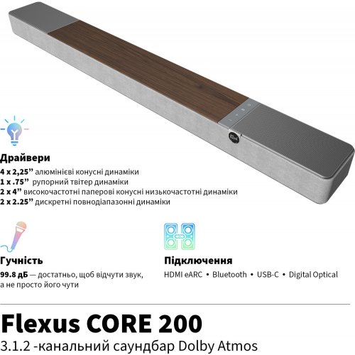 Саундбар Klipsch Flexus Core 200 (1073541) Walnut купити в Україні | Telemart фото