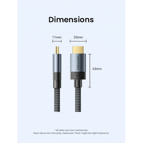 Кабель Vention Fabric Braided HDMI to HDMI V2.2 16K 1m (ALVHF) Gray купить в Украине | Telemart фото