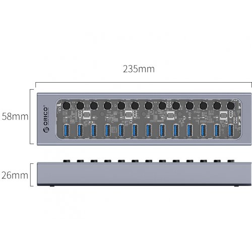 USB-хаб ORICO AT2U3 USB 13 in 1 (ORICO-AT2U3-13AB-EU-GY-BP) Gray купить в Украине | Telemart фото