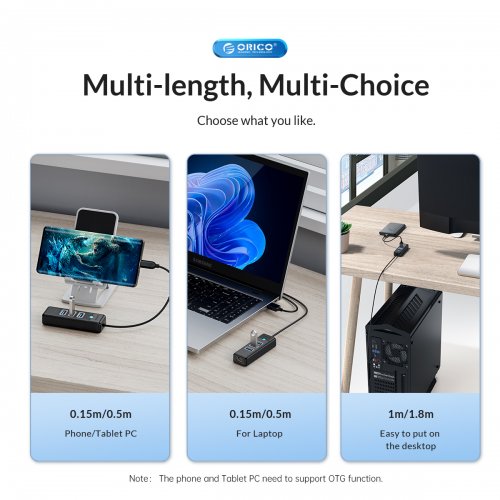 USB-хаб ORICO PWCUR-C3 USB 3 in 1 (ORICO-PWCUR-C3-015-BK-EP) Black купить в Украине | Telemart фото