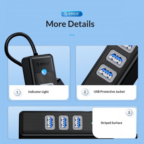 USB-хаб ORICO PWCUR-C3 USB 3 in 1 (ORICO-PWCUR-C3-015-BK-EP) Black купить в Украине | Telemart фото