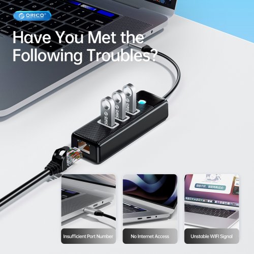 USB-хаб ORICO PWCUR-C3 USB 3 in 1 (ORICO-PWCUR-C3-015-BK-EP) Black купить в Украине | Telemart фото