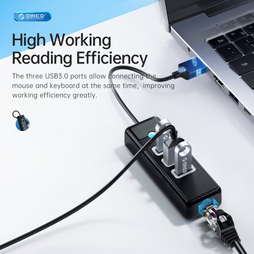 USB-хаб ORICO PWCUR-C3 USB 3 in 1 (ORICO-PWCUR-C3-015-BK-EP) Black купить в Украине | Telemart фото