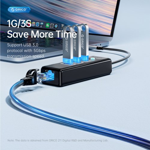 USB-хаб ORICO PWCUR-C3 USB 3 in 1 (ORICO-PWCUR-C3-015-BK-EP) Black купить в Украине | Telemart фото