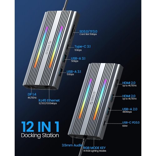 USB-хаб ORICO XDR-X3 USB Type-C 12 in 1 (ORICO-XDR-X3-RG-BP) Rose Gold купить в Украине | Telemart фото