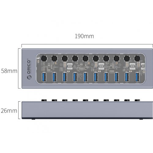 USB-хаб ORICO AT2U3 USB 10 in 1 (ORICO-AT2U3-10AB-EU-GY-BP) Gray купить в Украине | Telemart фото