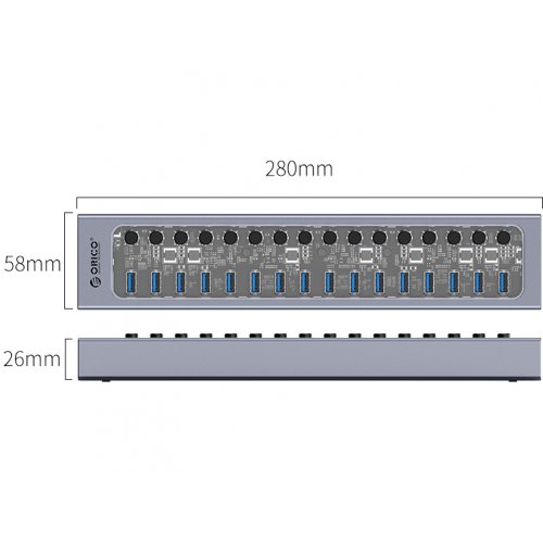 USB-хаб ORICO AT2U3 USB 16 in 1 (ORICO-AT2U3-16AB-EU-GY-BP) Gray купить в Украине | Telemart фото