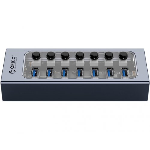 USB-хаб ORICO AT2U3 USB 7 in 1 (ORICO-AT2U3-7AB-EU-GY-BP) Gray купить в Украине | Telemart фото