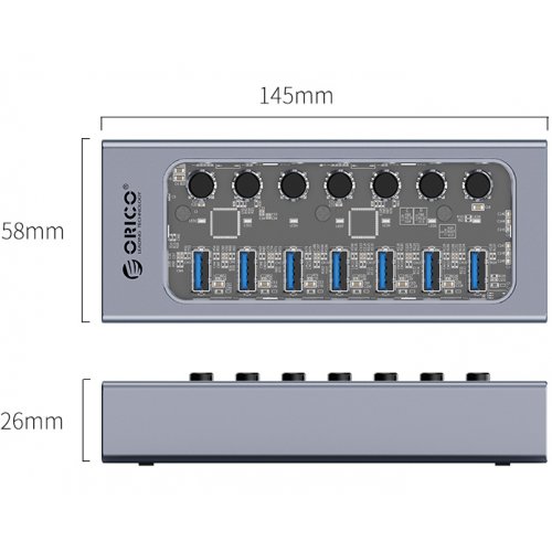 USB-хаб ORICO AT2U3 USB 7 in 1 (ORICO-AT2U3-7AB-EU-GY-BP) Gray купить в Украине | Telemart фото