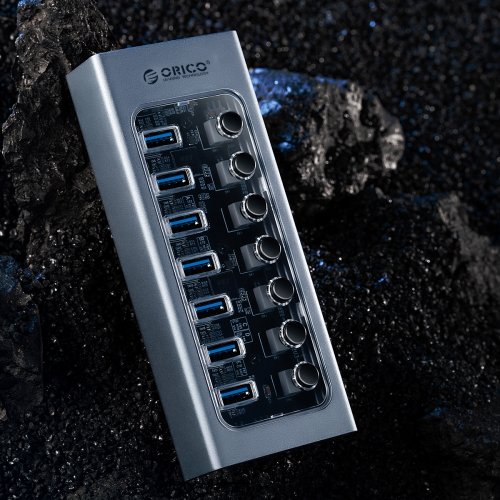 USB-хаб ORICO AT2U3 USB 7 in 1 (ORICO-AT2U3-7AB-EU-GY-BP) Gray купить в Украине | Telemart фото