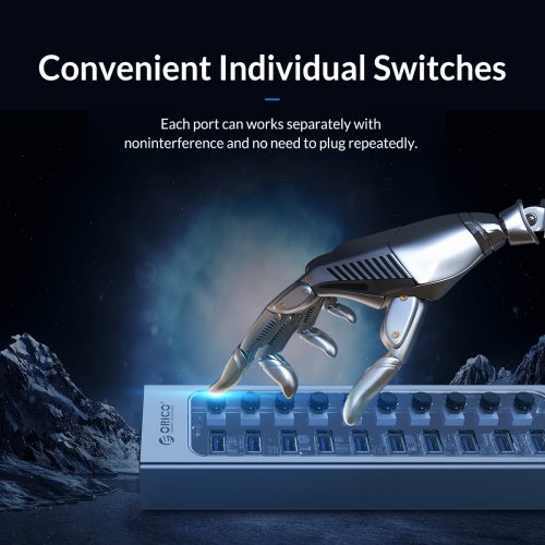 USB-хаб ORICO AT2U3 USB 7 in 1 (ORICO-AT2U3-7AB-EU-GY-BP) Gray купить в Украине | Telemart фото