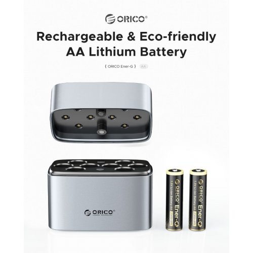 Акумуляторні батарейки ORICO АА Rechargeable Lithium Battery 2300 mWh 8 шт. (ORICO-EG5-UN-8PK-EV8-EP) купити в Україні | Telemart фото