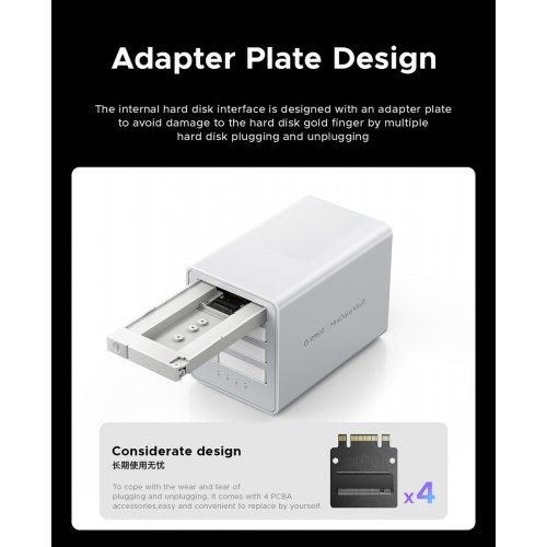 Внешний бокс для SSD ORICO 8848U4 4-Bay M.2 NVMe SSD Enclosure USB Type-C (ORICO-8848U4-EU-SV-BP) Silver купить в Украине | Telemart фото