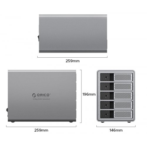 Внешний бокс для HDD ORICO 9858RU3 5-Bay 3.5" HDD RAID Enclosure USB (ORICO-9858RU3-EU-GY-BP) Grey купить в Украине | Telemart фото