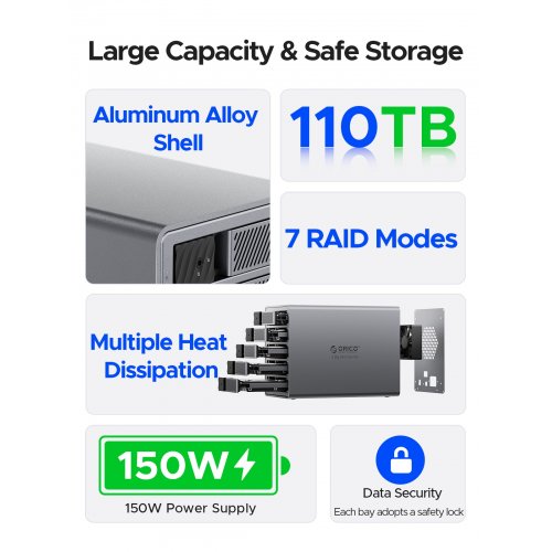 Внешний бокс для HDD ORICO 9858RU3 5-Bay 3.5" HDD RAID Enclosure USB (ORICO-9858RU3-EU-GY-BP) Grey купить в Украине | Telemart фото